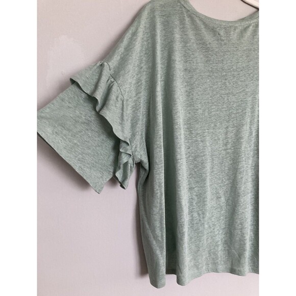Joan Vass New York 100% Linen Ruffle Sleeve Blouse LARGE Mint Sage Green - Picture 5 of 6